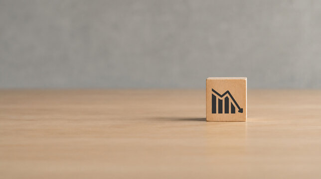 Lean manufacturing management. Cost reduction concept. Decreasing company expense cost to maximize profits. Wooden cube block with graph down icon .Business survival and improvement. 