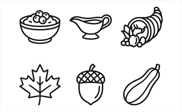 Hand drawn thanksgiving icons featuring traditional autumn harvest elements