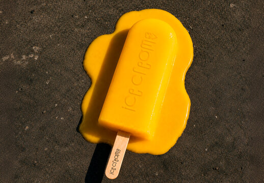 Street Asphalt with Melting Popsicle Mockup