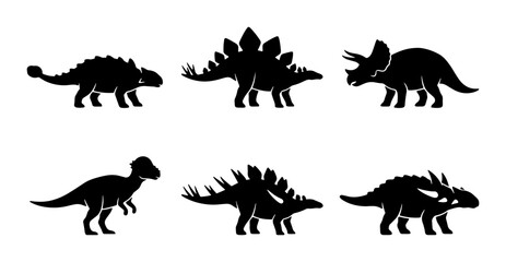 Obraz premium Dinosaur Silhouettes Vector Icons, Prehistoric Reptile Set, Jurassic Era Creatures Collection