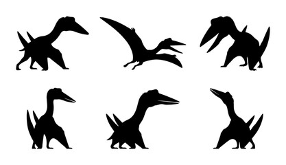 Dinosaur Silhouettes Collection: Pterodactyl, Prehistoric Creatures, Vector Icons for Kids & Education © Pritom