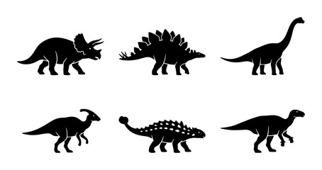 Obraz premium Dinosaur Silhouettes Collection, Prehistoric Creatures Vector Icons Set, Jurassic Era Animal Graphics
