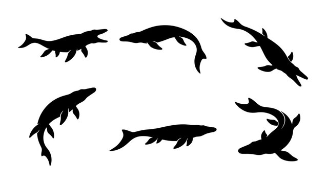 Marine Reptile Silhouettes, Prehistoric Sea Creatures Vector Pack, Ancient Aquatic Animals Collection