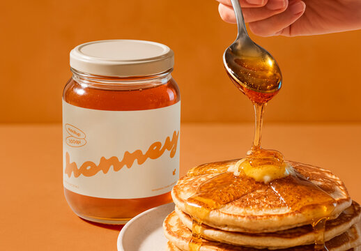 Pancake Stack with Honey Jar Mockup