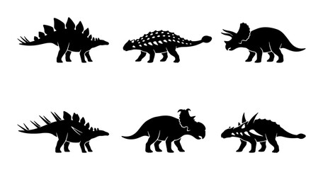 Dinosaur Silhouettes Collection: Prehistoric Creatures, Ancient Reptiles, Jurassic Icons, Vector Set © Fahim