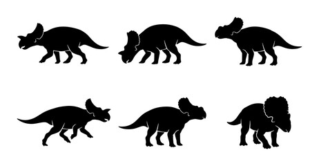Obraz premium Dinosaur Silhouettes, Triceratops Vector Icons Set, Prehistoric Animal Graphics