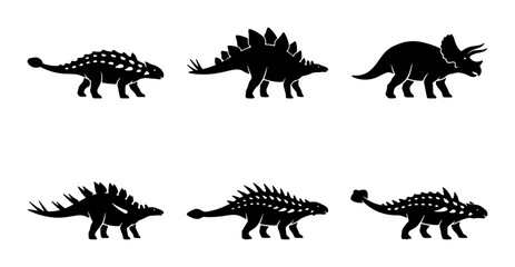 Dinosaur Icons Set, Prehistoric Creatures Vector Collection, Jurassic Era Silhouettes © Fahim