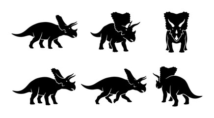 Obraz premium Triceratops Dinosaur Silhouettes, Prehistoric Reptile Vector Icons, Ancient Creature Graphics