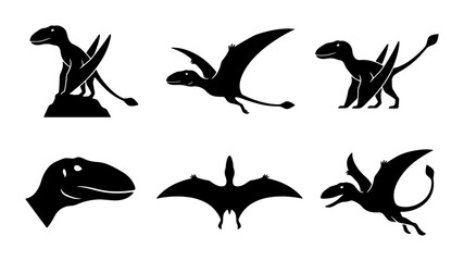Dinosaur Silhouettes Collection: Prehistoric Creatures, Flying Reptiles, Ancient Wildlife Icons © Fahim