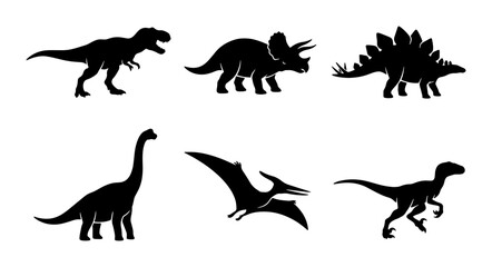 Obraz premium Dinosaur Silhouettes Collection: Prehistoric Creatures Vector Icons for Kids and Education