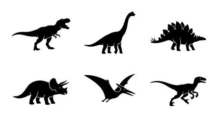 Dinosaur Silhouettes Set, Prehistoric Vector Icons, Jurassic Era Creatures Collection © Fahim