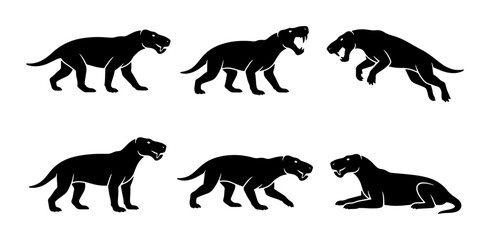 Obraz premium Six Silhouette Dog Poses, Black Vector Art, Canine Action Icons, Pet Graphics