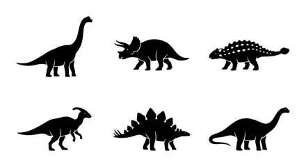 Dinosaur Silhouettes Collection: Prehistoric Icons, Ancient Reptile Vector Set, Jurassic Creatures © Fahim