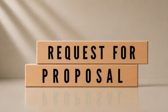 Request for Proposal Message on Wooden Blocks for RFP, Procurement and Business Tender Concept