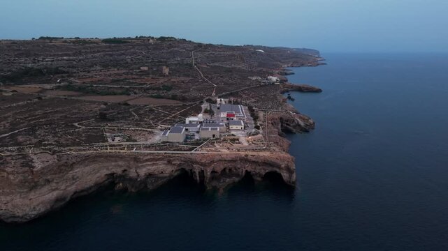Drone shot of coastal desalination plant in Ghar Lapsi Malta
