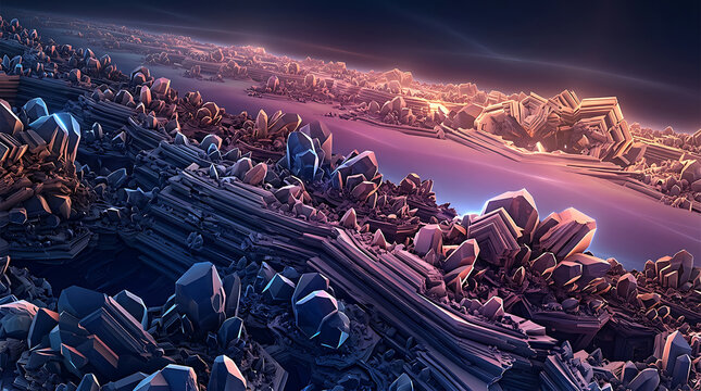 Multicolor Gradient Fractal Crystal Landscape Abstract Background 