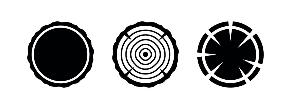 Tree Log Cross Section and Wood Ring Silhouettes
