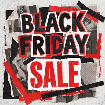 Ransom Cutout Newspaper Collage Black Friday Sale Poster with Masking Tape