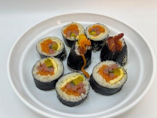 Close Up of Assorted Maki Sushi Rolls with Colorful Filling © Nawn