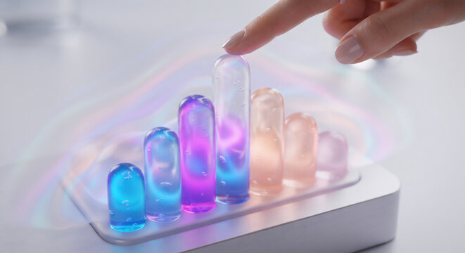 Hand interacting with futuristic jelly tactile slider interface, sensory haptic equalizer technology