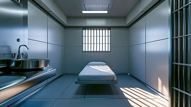Modern minimalist prison cell representing isolation and confinement