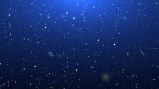 Abstract background with glowing stars and sparkling particles on a deep blue night sky