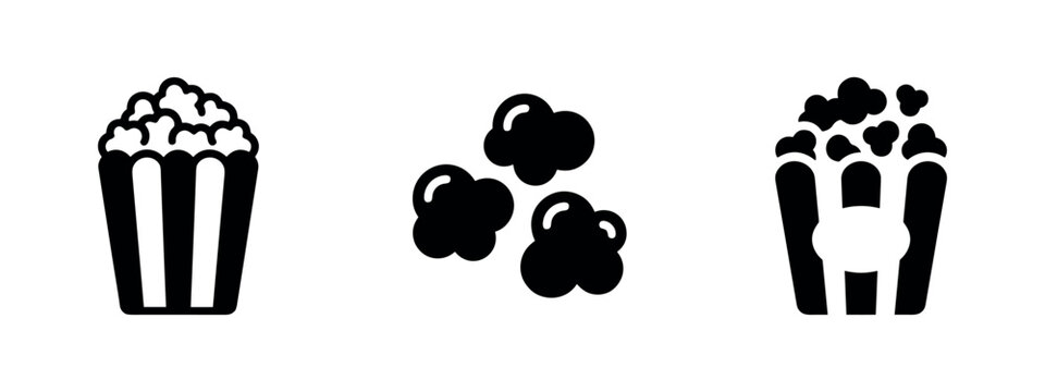 Popcorn Icons Set - Movie Snack and Cinema Treat Silhouettes