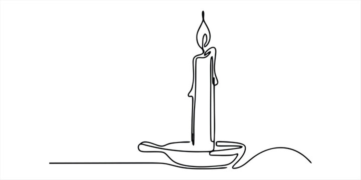Burning candle in a holder single line drawing