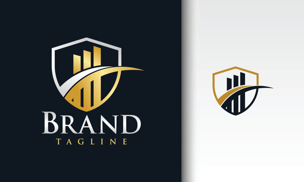 Shield and Bar Chart Growth Logo