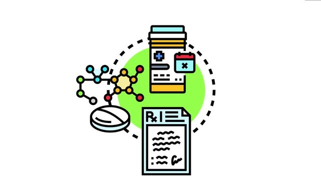 Medication history review process a prescription. Pill. Bottle of drugs. Calendar denoting dosage schedule