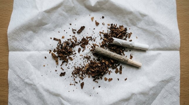 Loose Tobacco And Rolled Cigarettes On White Paper