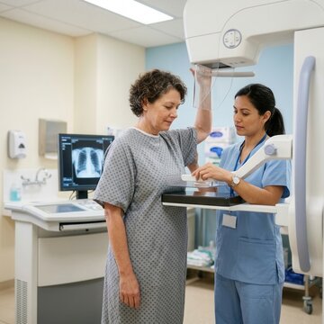 Mammography Examination Performed By Medical Professional On Patient