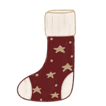 Illustration clip art red Christmas socks with stars patten isolated element for Christmas 