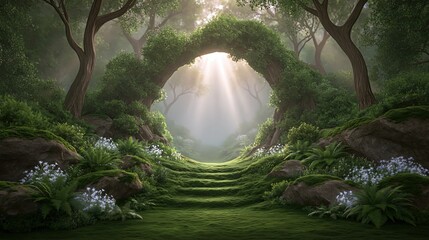Fototapeta premium Magical Fantasy Portal Entrance in a Lush Green Enchanted Forest