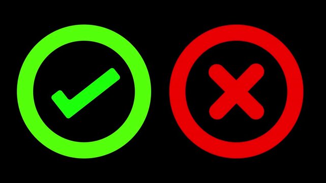 Green check mark and red cross check mark vector button icons