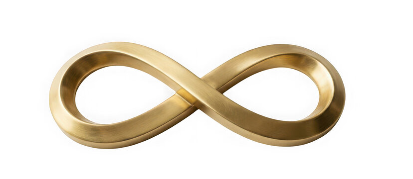 Golden infinity symbol sculpture isolated on transparent background