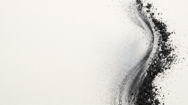 Graphite powder flowing in a wave pattern on a clean white background with copy space