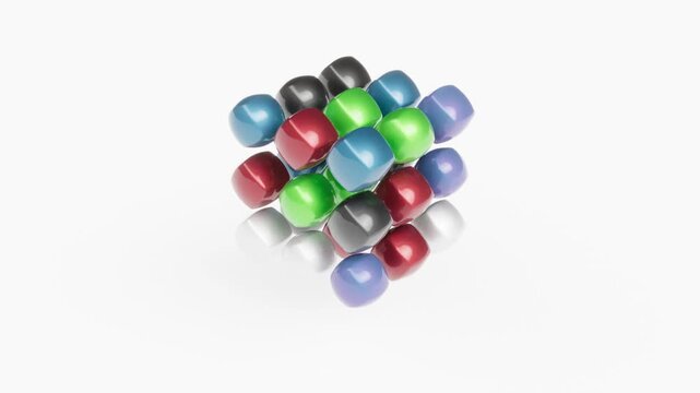 Color toy blocks arranged as box cube bg seamless looped animation 4k