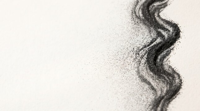 Graphite powder flowing in a wavy pattern on a clean white background with copy space
