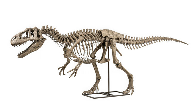 Full skeleton of a large carnivorous dinosaur isolated on transparent background