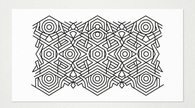 Intricate geometric black and white pattern with repeated hexagonal shapes