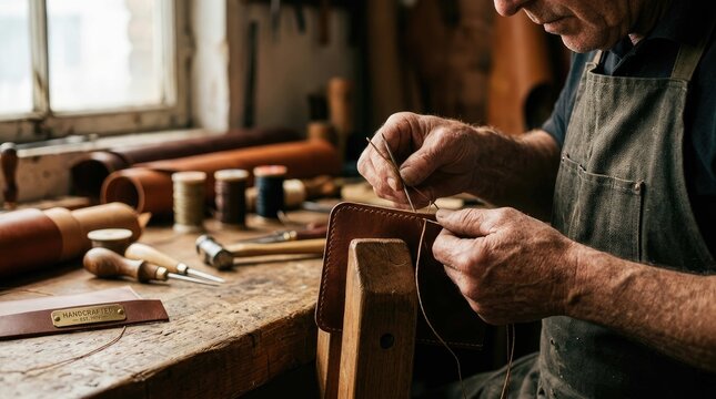 Artisan craftsmanship a skilled leather worker meticulously shapes a leather item
