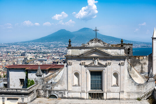 View from the Certosa di San Martino in Naples, Italy, looking toward Mount Vesuvius in the background