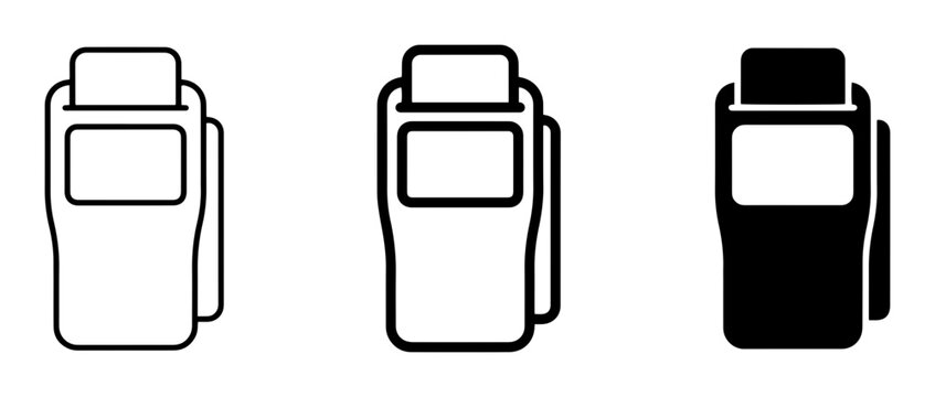 3 Point of Sale Terminal icons, payment machine, credit card reader, outline solid styles, UI and web interface design