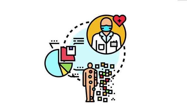 Medical professional analyzing collected health data. Utilizing a dashboard interface displaying statistical reports. Patient information