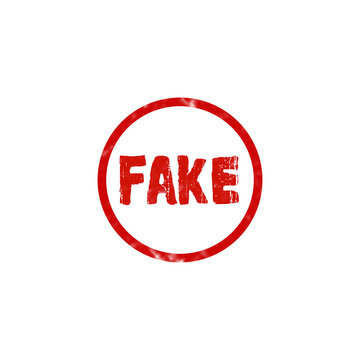 Red round rubber stamp with the word fake inside isolated on a square design to mark false information