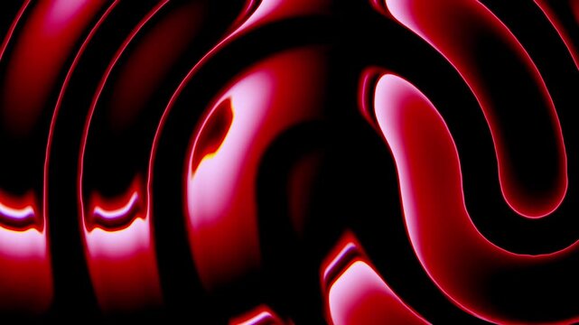 Curved Red Liquid Metal Abstract Animation with Glossy Fluid Waves