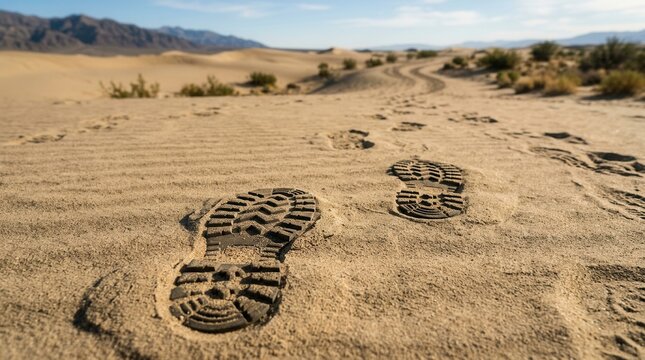 Footprints In The Sand A Journey Through Dry Desert Landscape