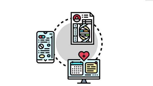 System managing patient medical records digitally, connecting health information, personal data, and appointments across various devices for efficient healthcare administration
