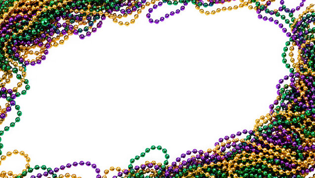 Mardi gras beads frame isolated on transparent background